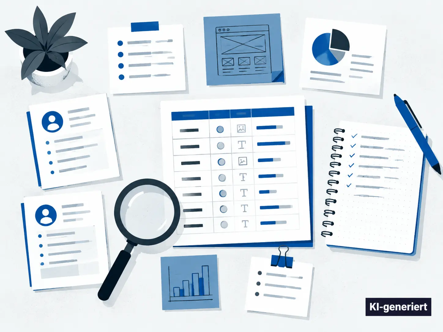 Illustration zur Analyse von Zielen, Zielgruppen und Website-Inhalten, KI-generiert